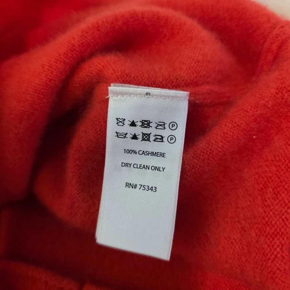 Womens 100% Cashmere Sweater Size Small Orange Short Sleeve Roll Neck Luxury